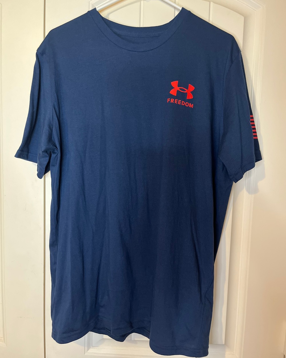 Under Armour Freedom T-Shirt Men's Large Navy Red Flag Graphic